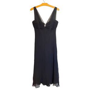 Jones New York Vintage Black Silk Midi Dress Bejeweled Brooch Glam Whimsygoth 4